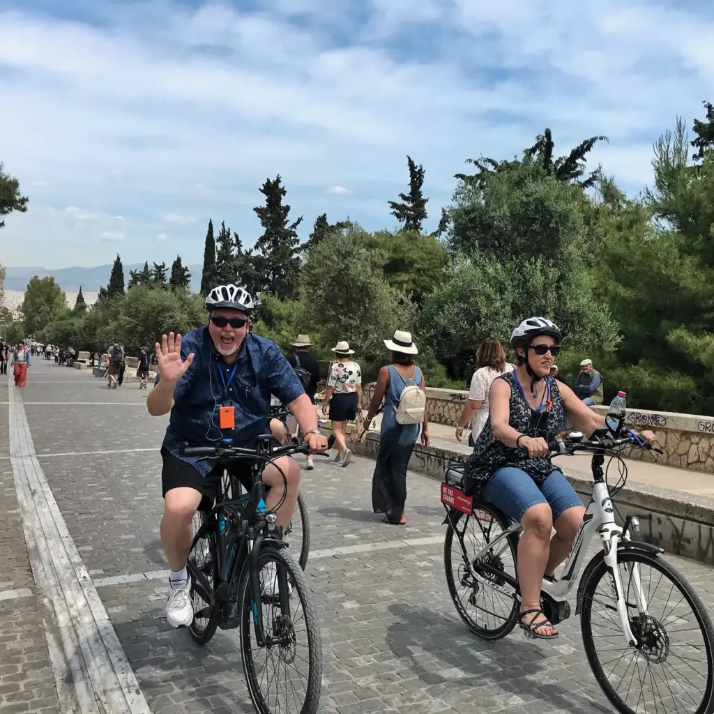 Riding next to Ancient Agora, Thissio boulevard