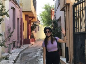 girl in Plaka during a tour break