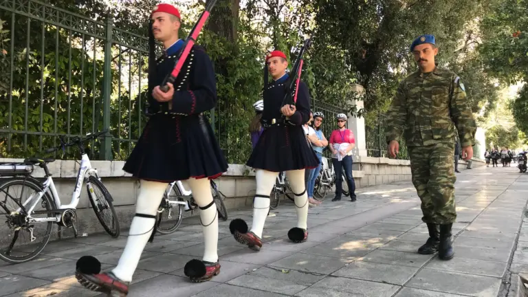 Athens eBike tour group watching the Evzones changing of the guard