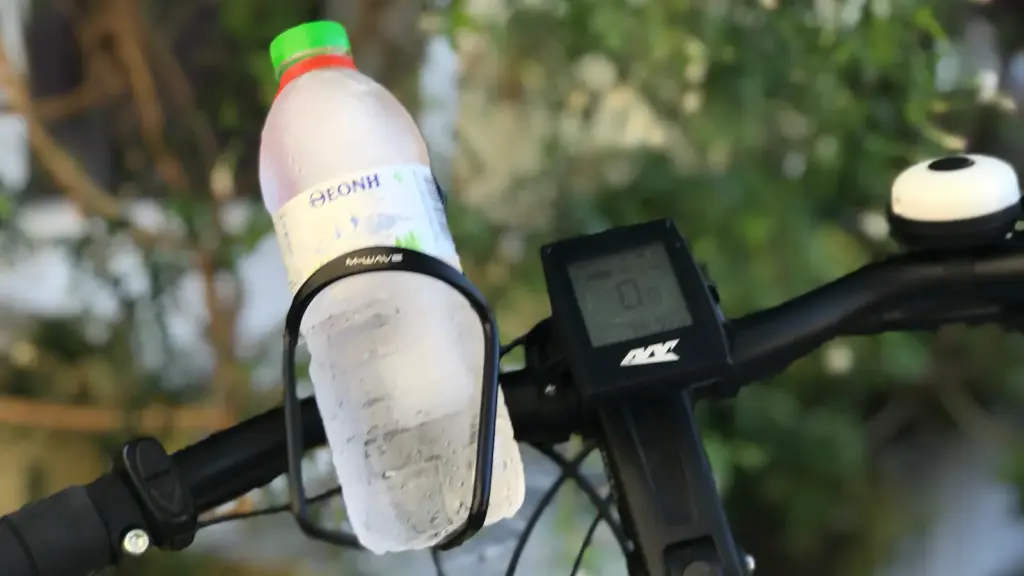 Chilled water bottle attached to the handlebar of an eBike in Athens