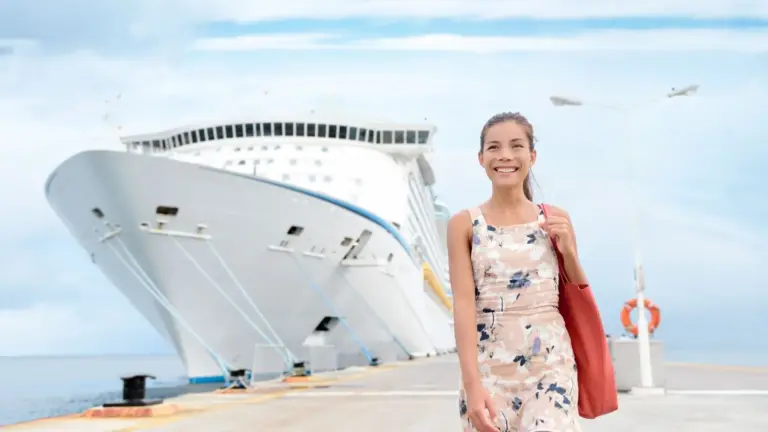 Young woman arriving by cruise ship for an Athens shore excursion