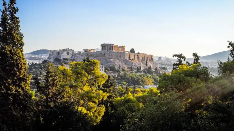 Panoramic view of Acropolis Hill from southwest Athens
