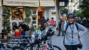 Sofia enjoying a beer tasting stop during a special eBike tour in Athens