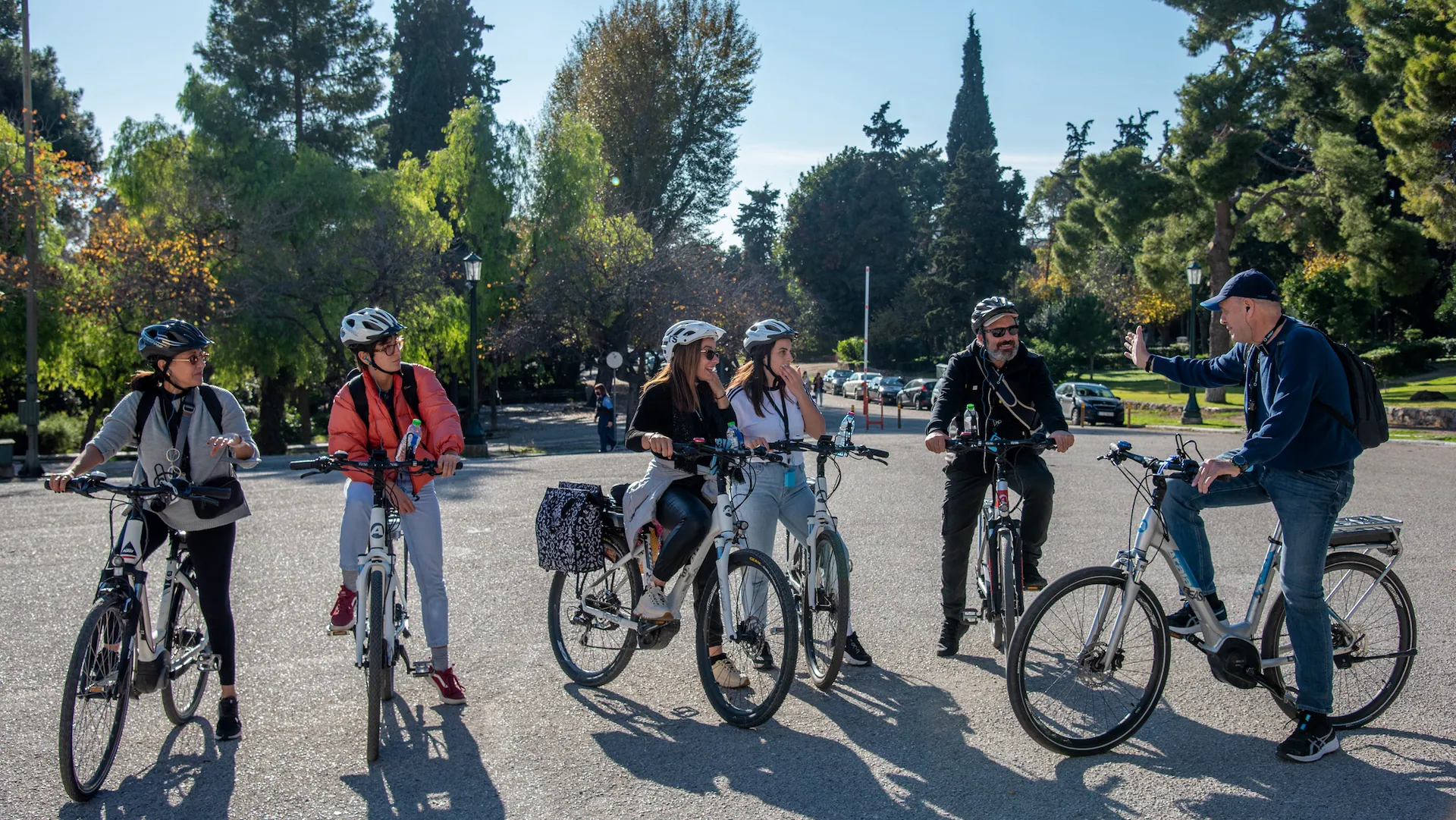 Small group on a private custom Athens eBike tour with local guide