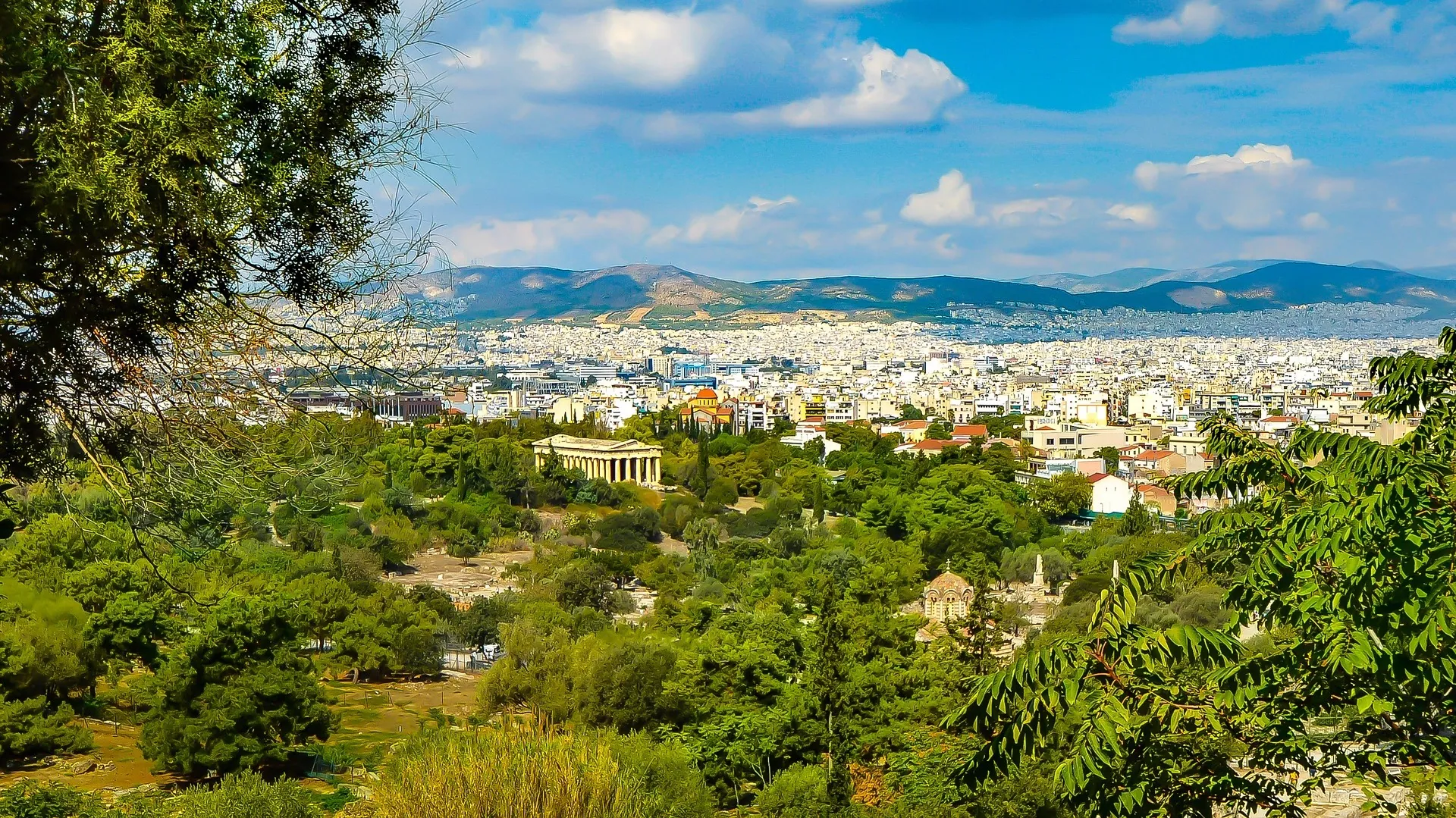 View over the Temple of Hephaestus and Ancient Agora at Thissio in Athens